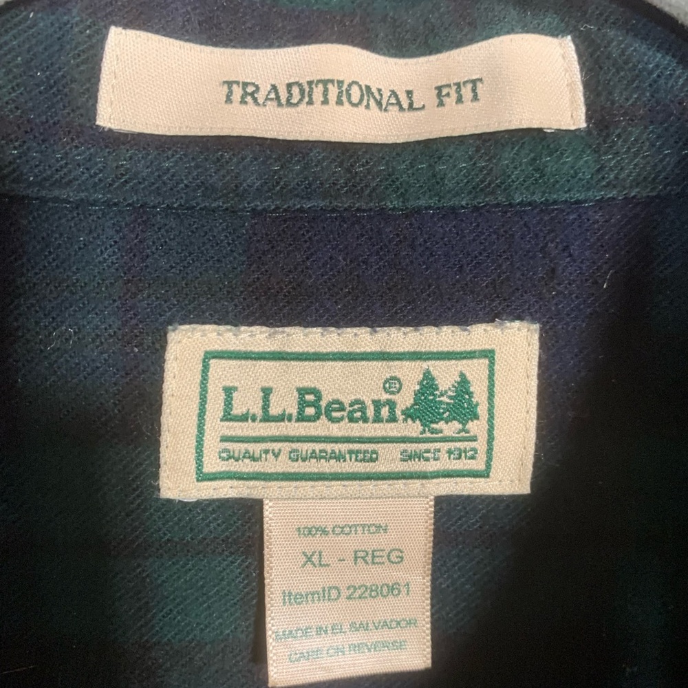 L.L.Bean Mens Traditional Fit Plaid Flannel Button Down Blue Green Sz XL Cotton - Picture 3 of 4